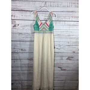 Flying Tomatoe Maxi Dress Open Back Embroidered Patchwork Boho Size S